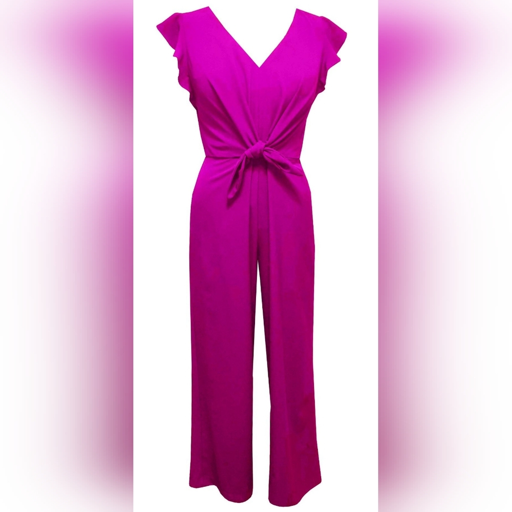 NWT - Julia Jordan Fuschia Flutter Sleeve Jumpsuit w Tie Front Waist - Size 16